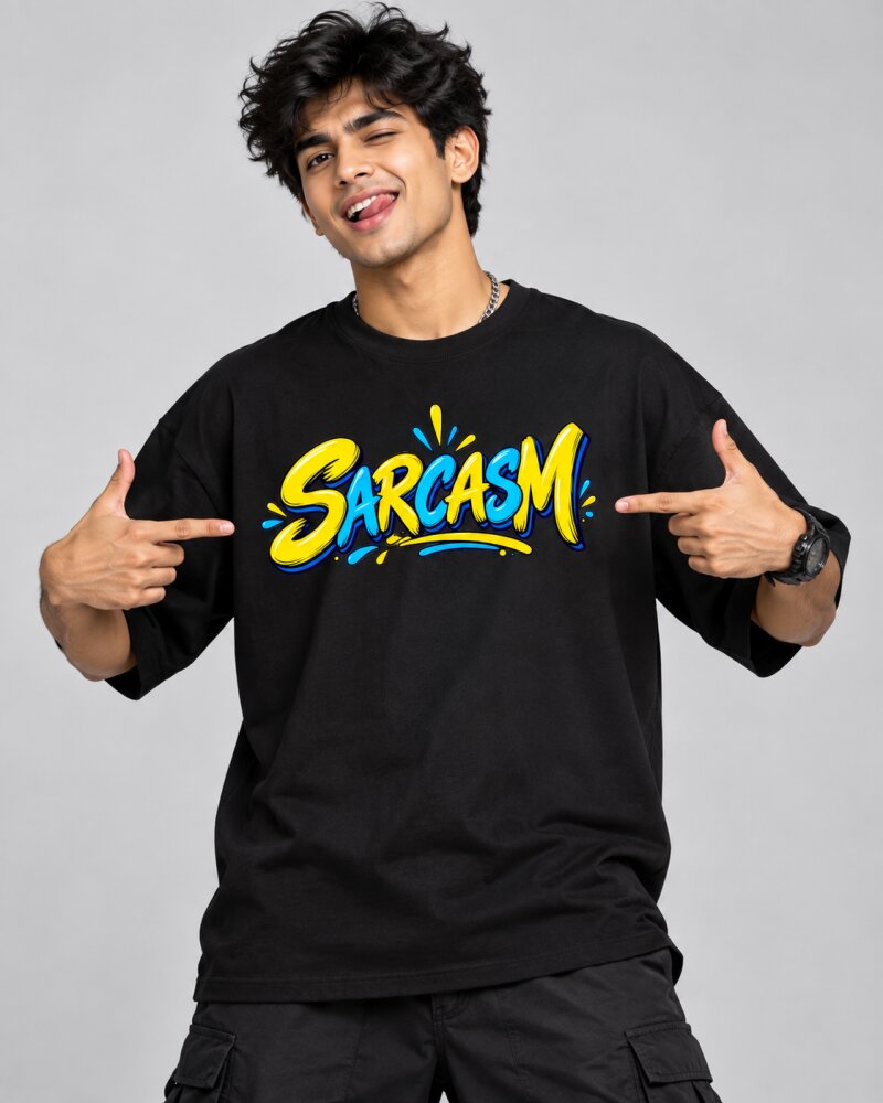 Sarcasm Black Oversized T-Shirt - Haubett India product image