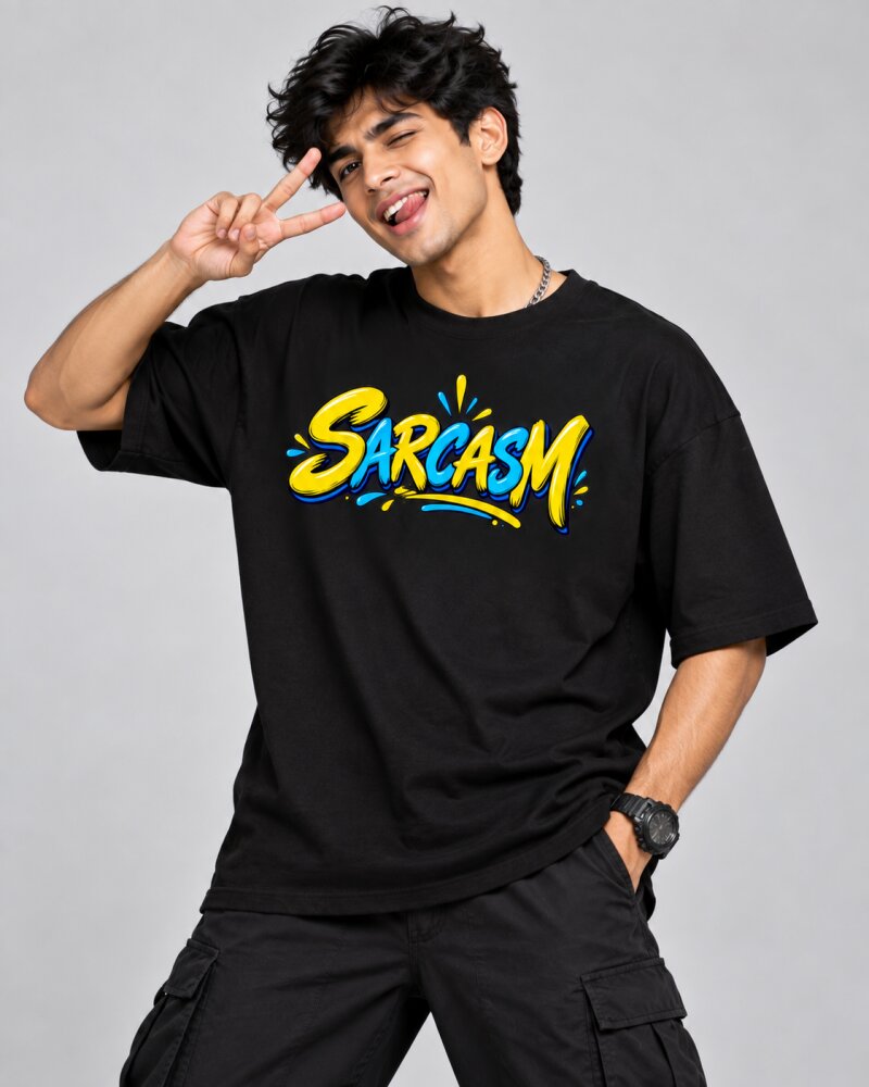 Sarcasm Black Oversized T-Shirt - Haubett India product image