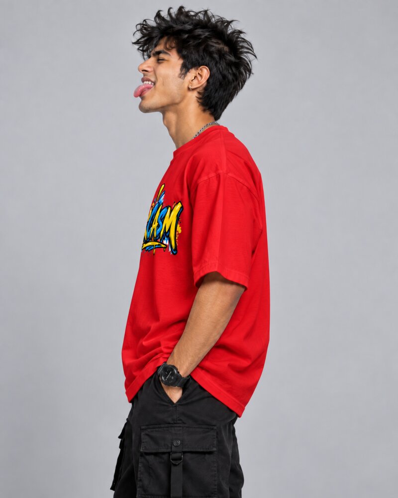Sarcasm Red Oversized T-Shirt - Haubett India product image