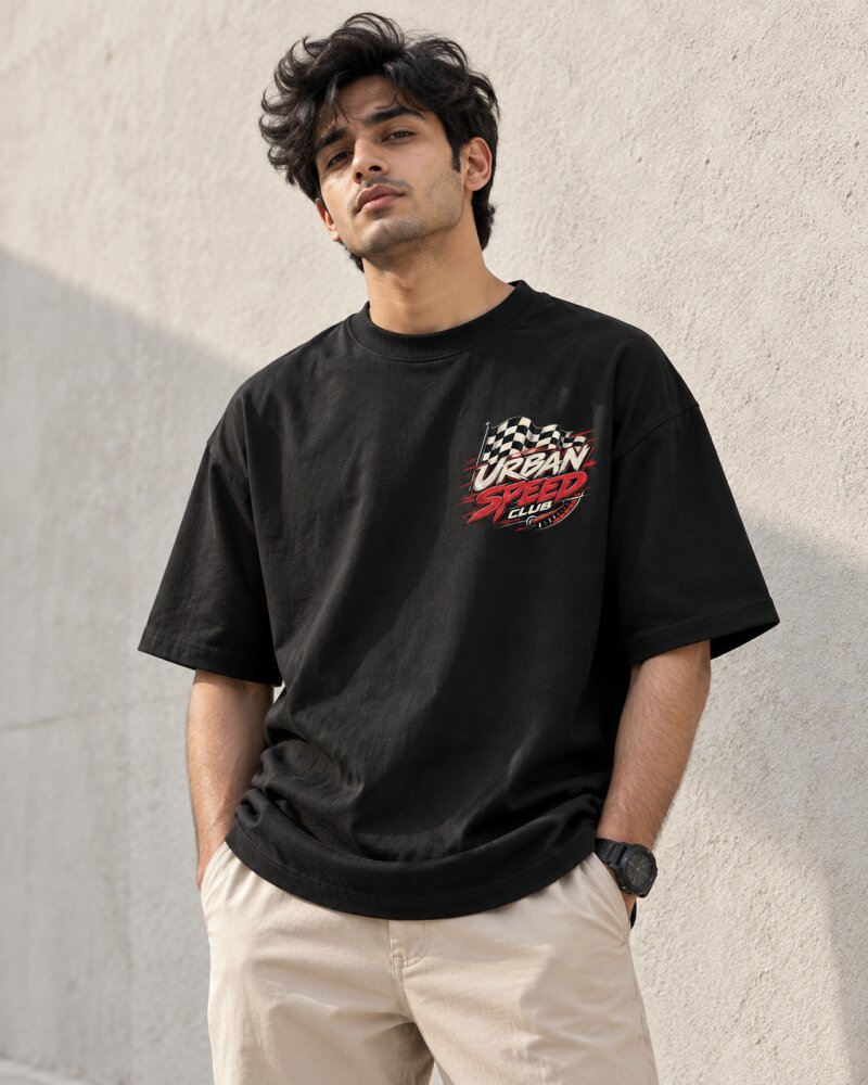 Urban Speed Black Oversized T-Shirt - Haubett India product image
