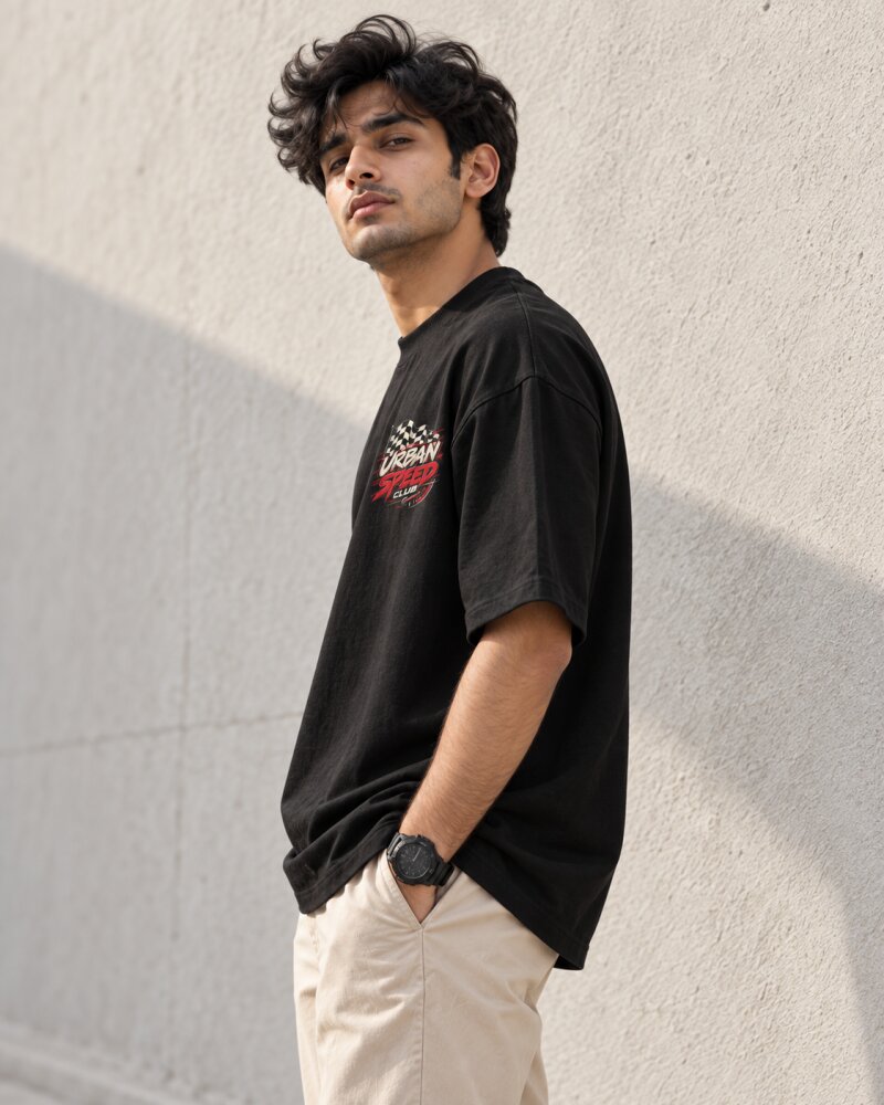 Urban Speed Black Oversized T-Shirt - Haubett India product image