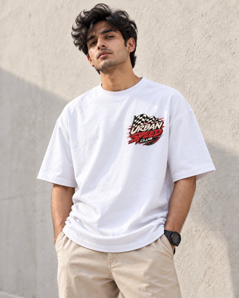 Urban Speed White Oversized T-Shirt - Haubett India product image