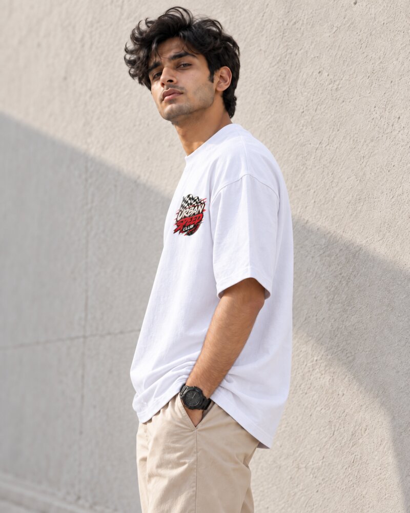 Urban Speed White Oversized T-Shirt - Haubett India product image