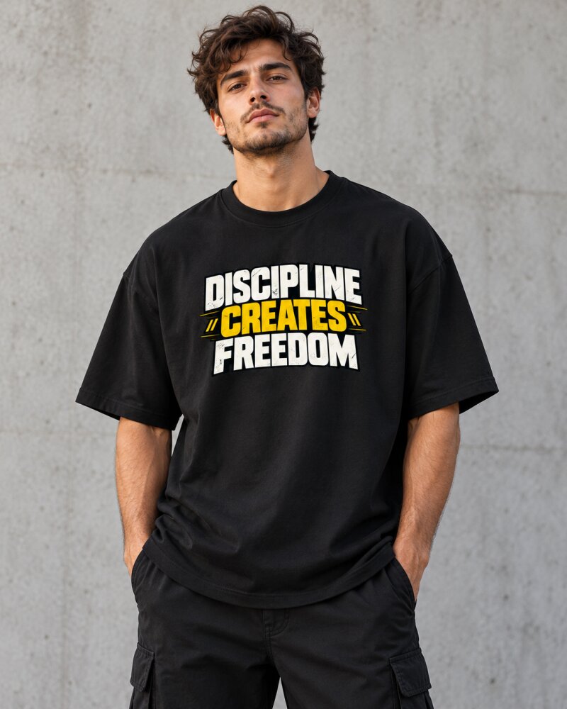 Discipline Creates Freedom Black Oversized T-Shirt - Haubett India product image