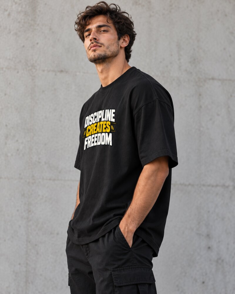 Discipline Creates Freedom Black Oversized T-Shirt - Haubett India product image
