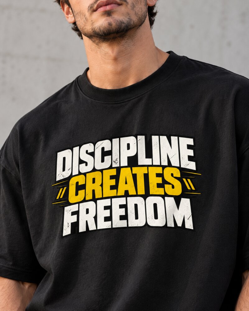 Discipline Creates Freedom Black Oversized T-Shirt - Haubett India product image