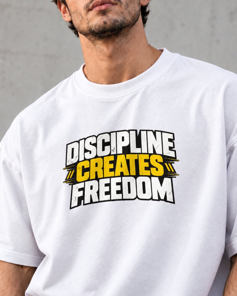 Discipline Creates Freedom White Oversized T-Shirt - Haubett India product image