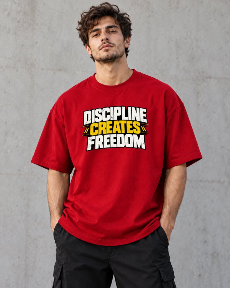 Discipline Creates Freedom Red Oversized T-Shirt - Haubett India product image