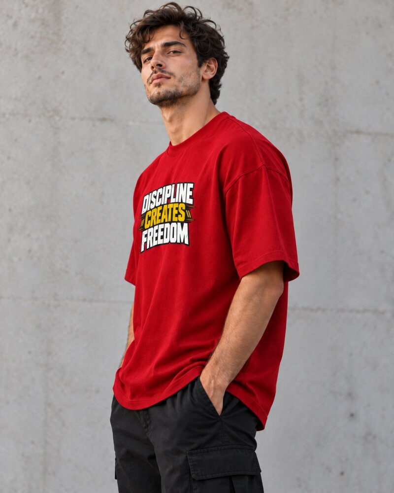 Discipline Creates Freedom Red Oversized T-Shirt - Haubett India product image