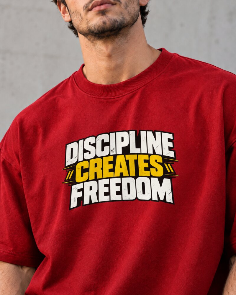 Discipline Creates Freedom Red Oversized T-Shirt - Haubett India product image