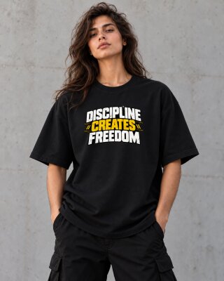 Discipline Creates Freedom Black Oversized T-Shirt - Haubett India product image