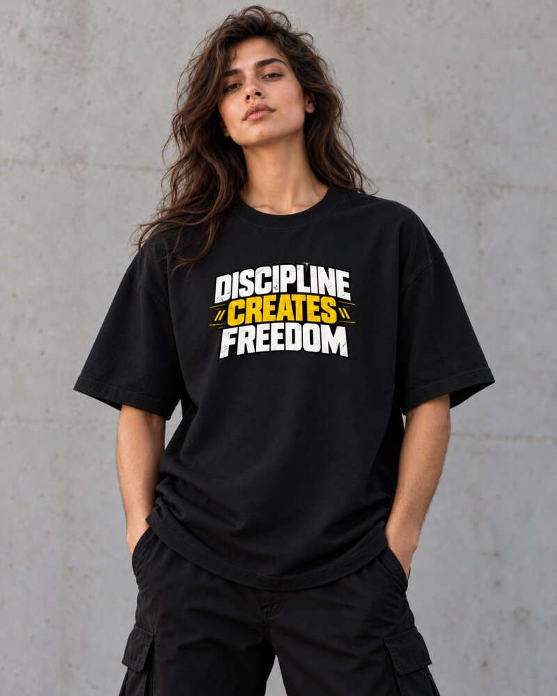 Discipline Creates Freedom Black Oversized T-Shirt - Haubett India product image