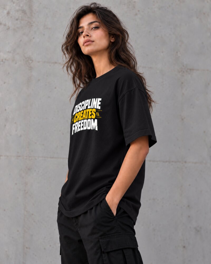 Discipline Creates Freedom Black Oversized T-Shirt - Haubett India product image