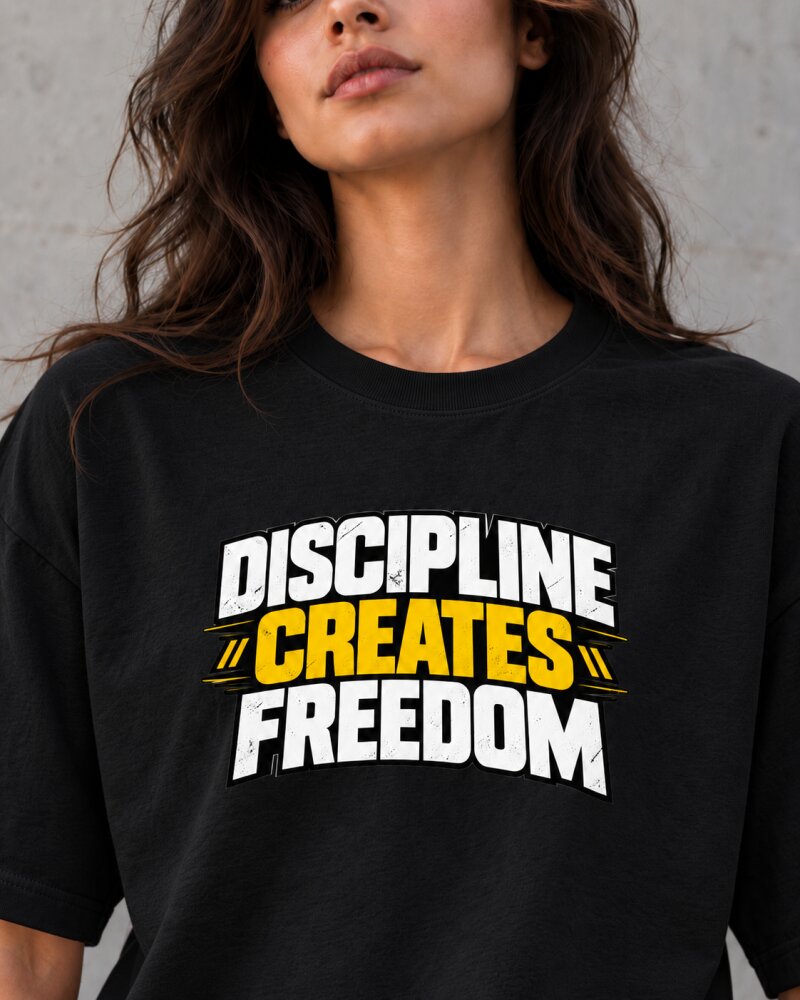 Discipline Creates Freedom Black Oversized T-Shirt - Haubett India product image