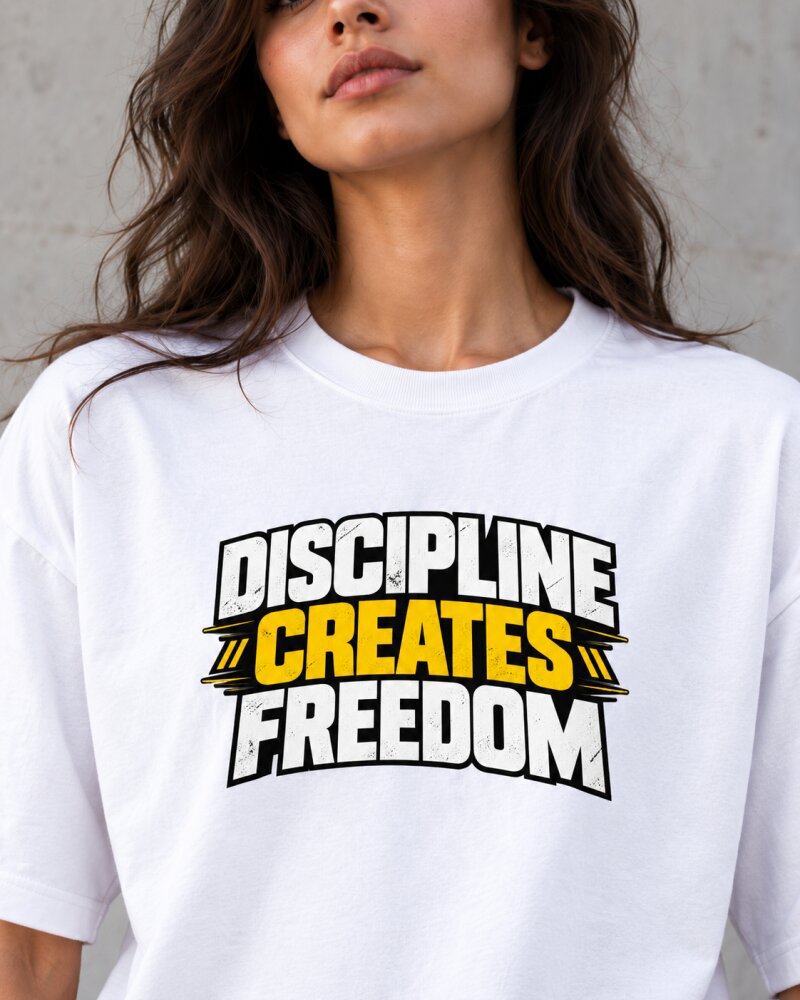 Discipline Creates Freedom White Oversized T-Shirt - Haubett India product image