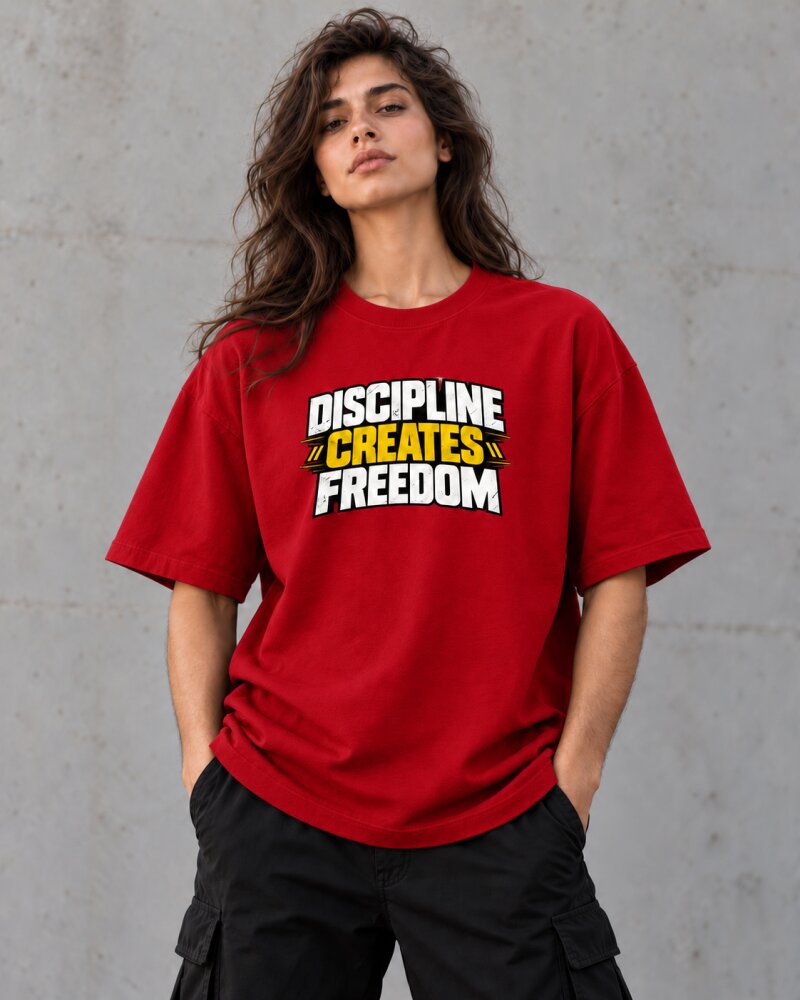 Discipline Creates Freedom Red Oversized T-Shirt - Haubett India product image