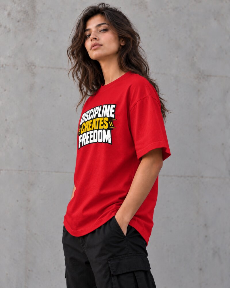 Discipline Creates Freedom Red Oversized T-Shirt - Haubett India product image