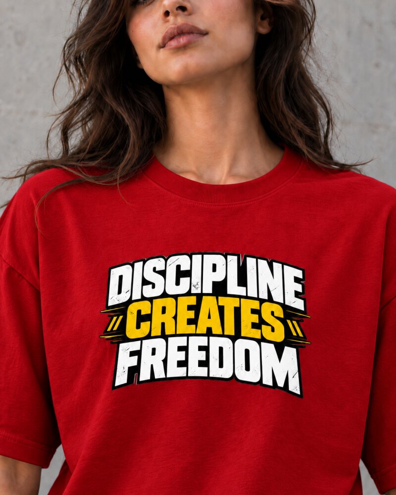 Discipline Creates Freedom Red Oversized T-Shirt - Haubett India product image