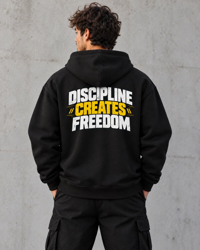 Discipline Creates Freedom Black Zipper Hoodie - Haubett India product image