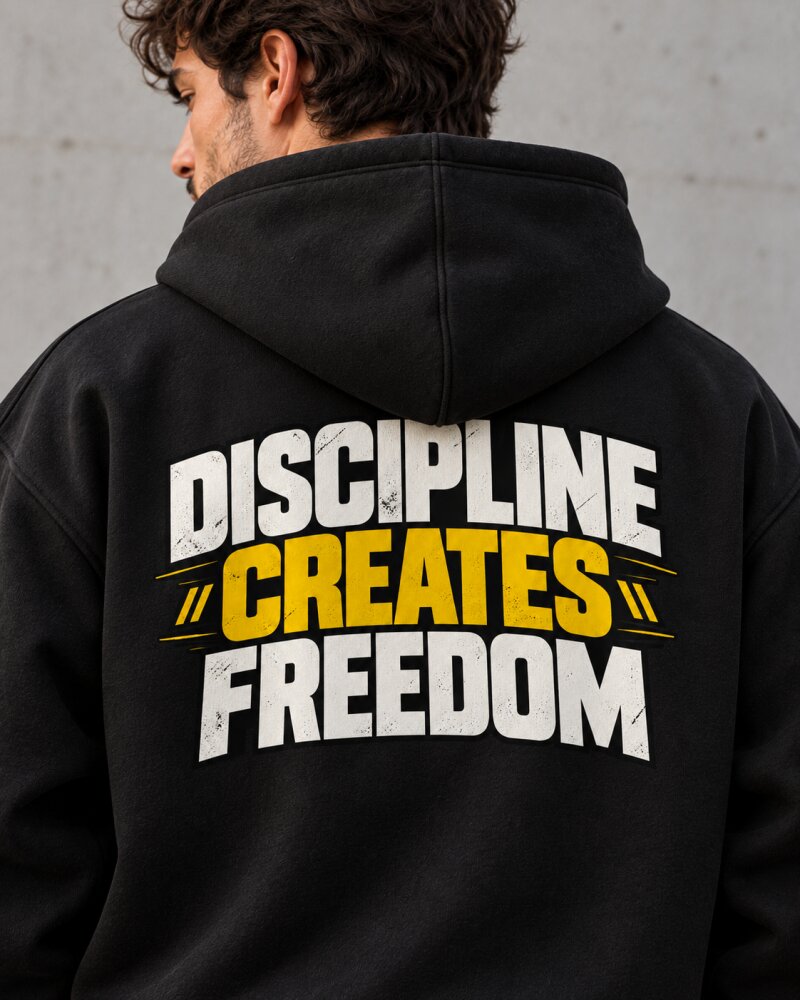 Discipline Creates Freedom Black Zipper Hoodie - Haubett India product image