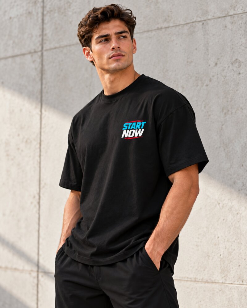 Start Now Black Oversized T-Shirt - Haubett India product image