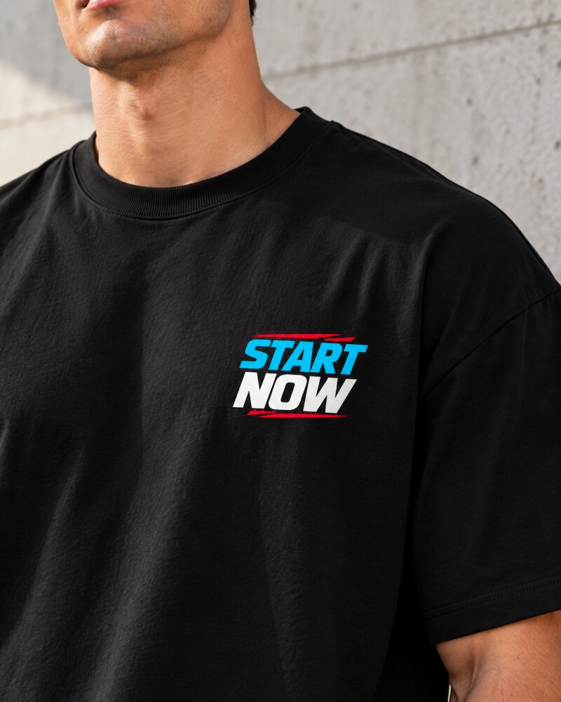 Start Now Black Oversized T-Shirt - Haubett India product image