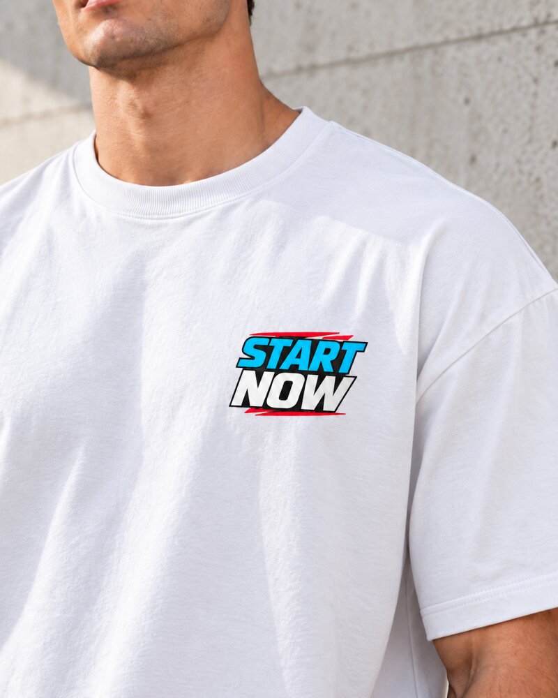 Start Now White Oversized T-Shirt - Haubett India product image