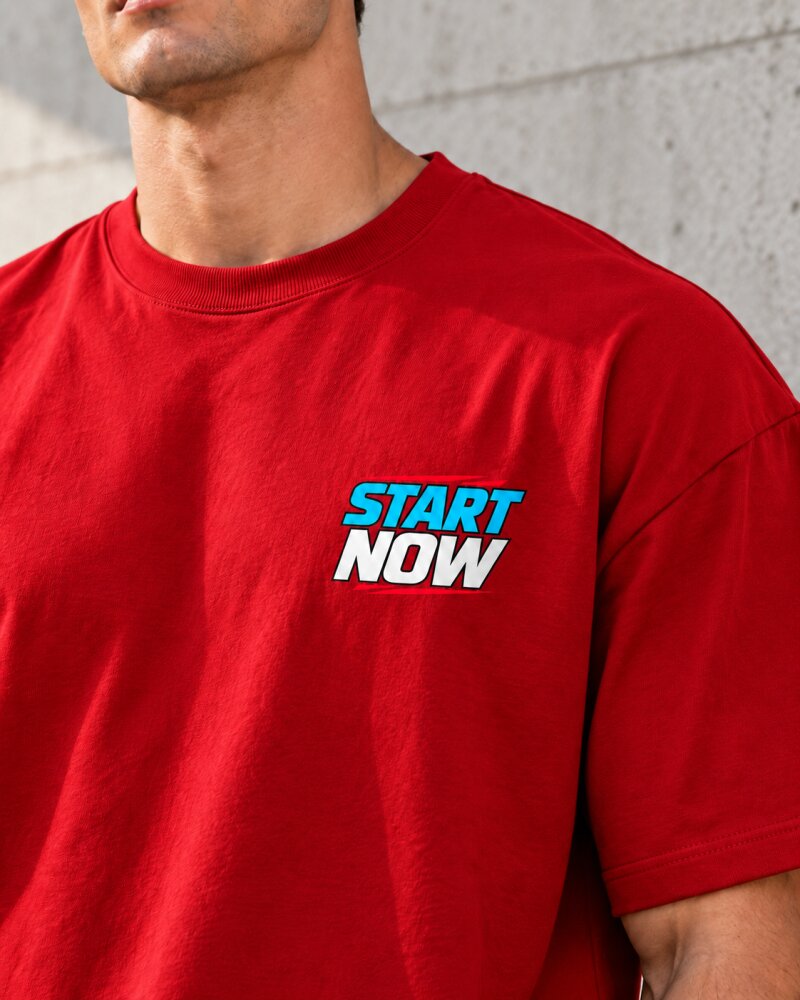 Start Now Red Oversized T-Shirt - Haubett India product image
