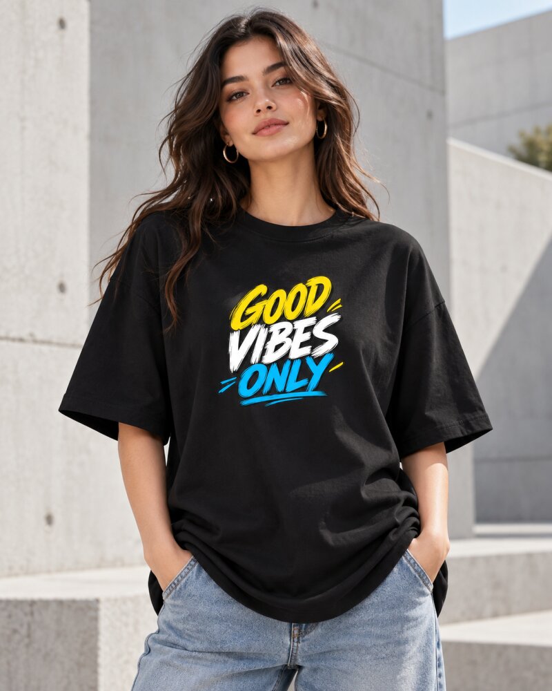 Good Vibe Only Black Oversized T-Shirt - Haubett India product image