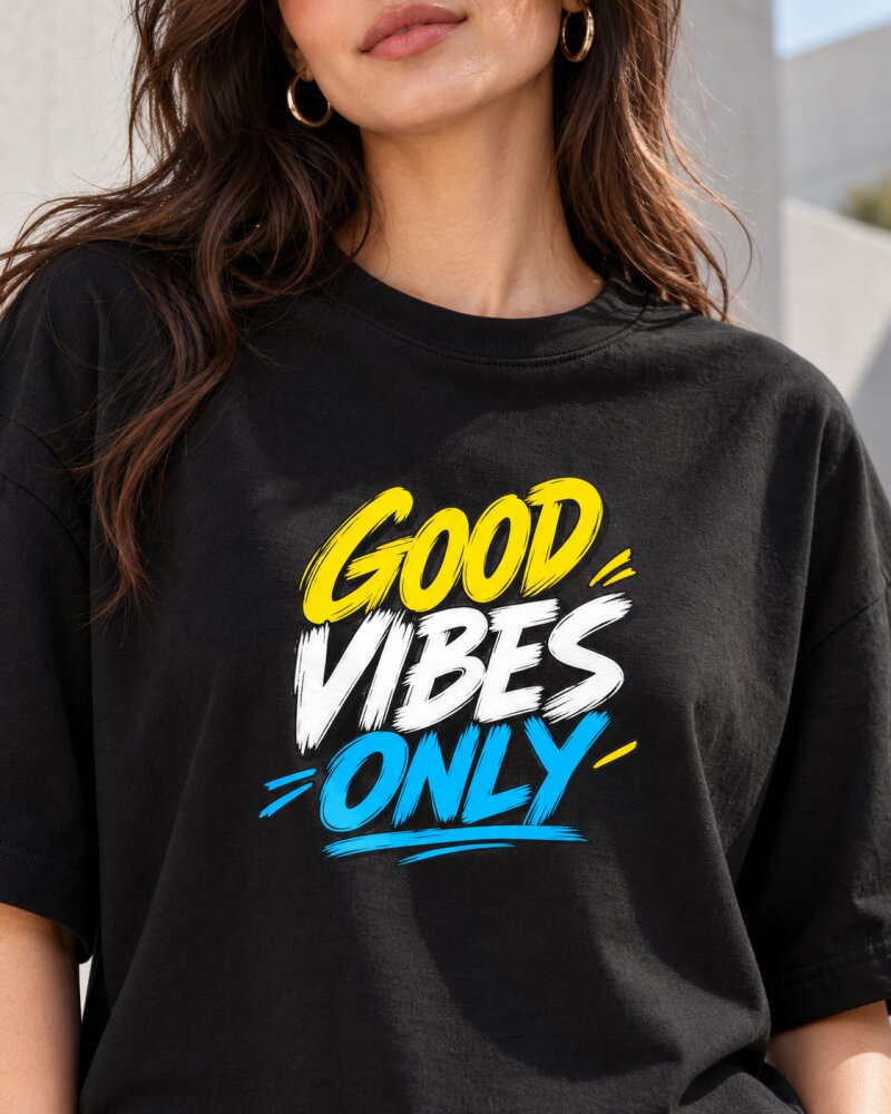 Good Vibe Only Black Oversized T-Shirt - Haubett India product image