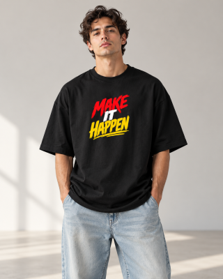 Make It Happen Black Oversized T-Shirt - Haubett India product image