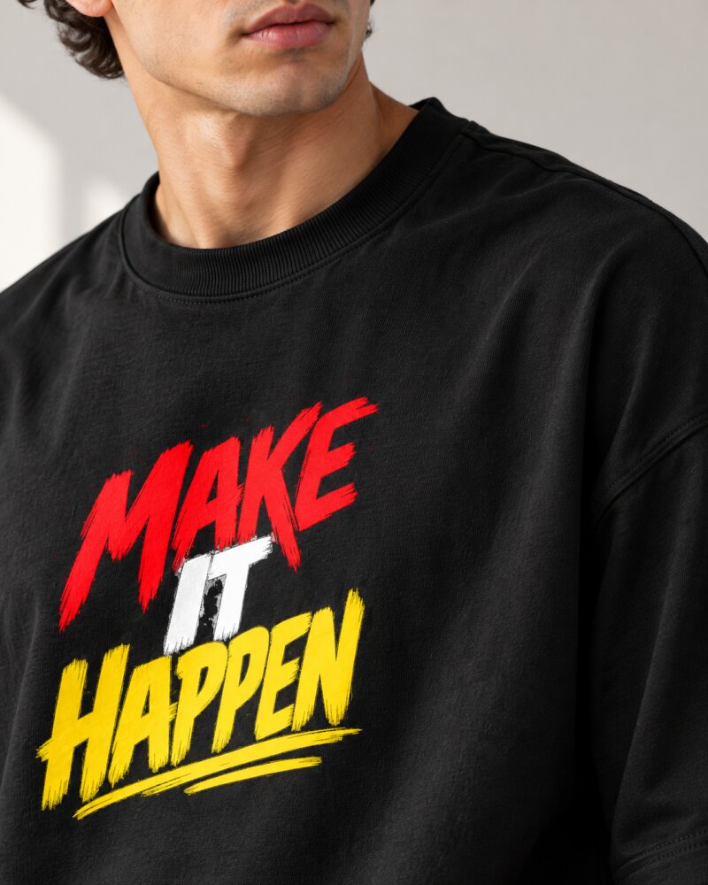 Make It Happen Black Oversized T-Shirt - Haubett India product image