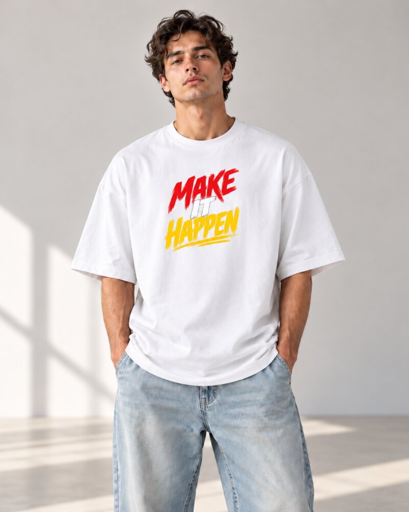 Make It Happen White Oversized T-Shirt - Haubett India product image