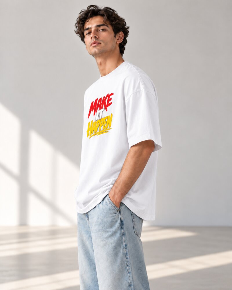 Make It Happen White Oversized T-Shirt - Haubett India product image