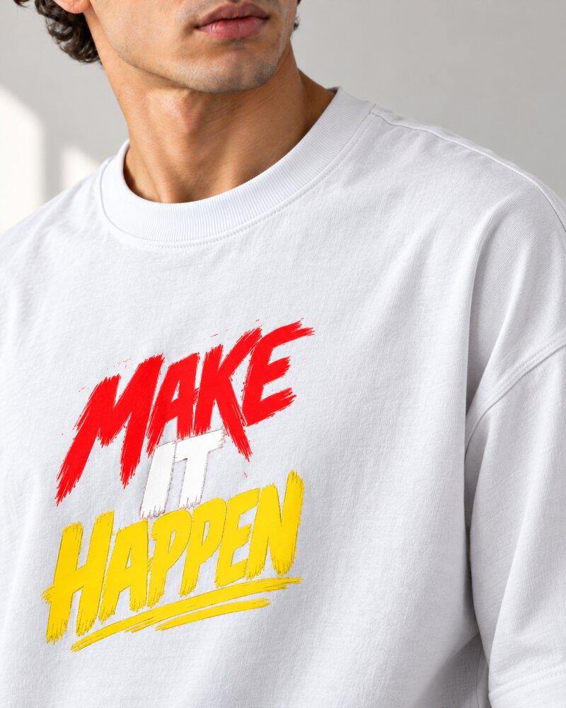 Make It Happen White Oversized T-Shirt - Haubett India product image
