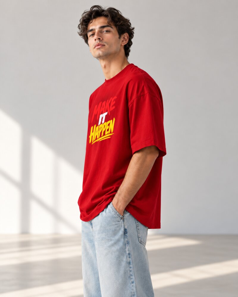 Make It Happen Red Oversized T-Shirt - Haubett India product image