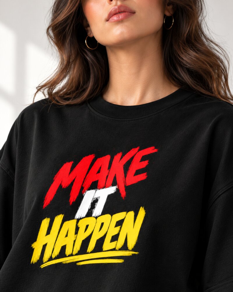 Make It Happen Black Oversized T-Shirt - Haubett India product image