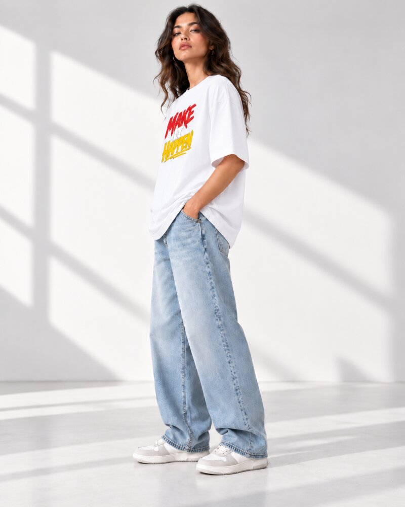 Make It Happen White Oversized T-Shirt - Haubett India product image