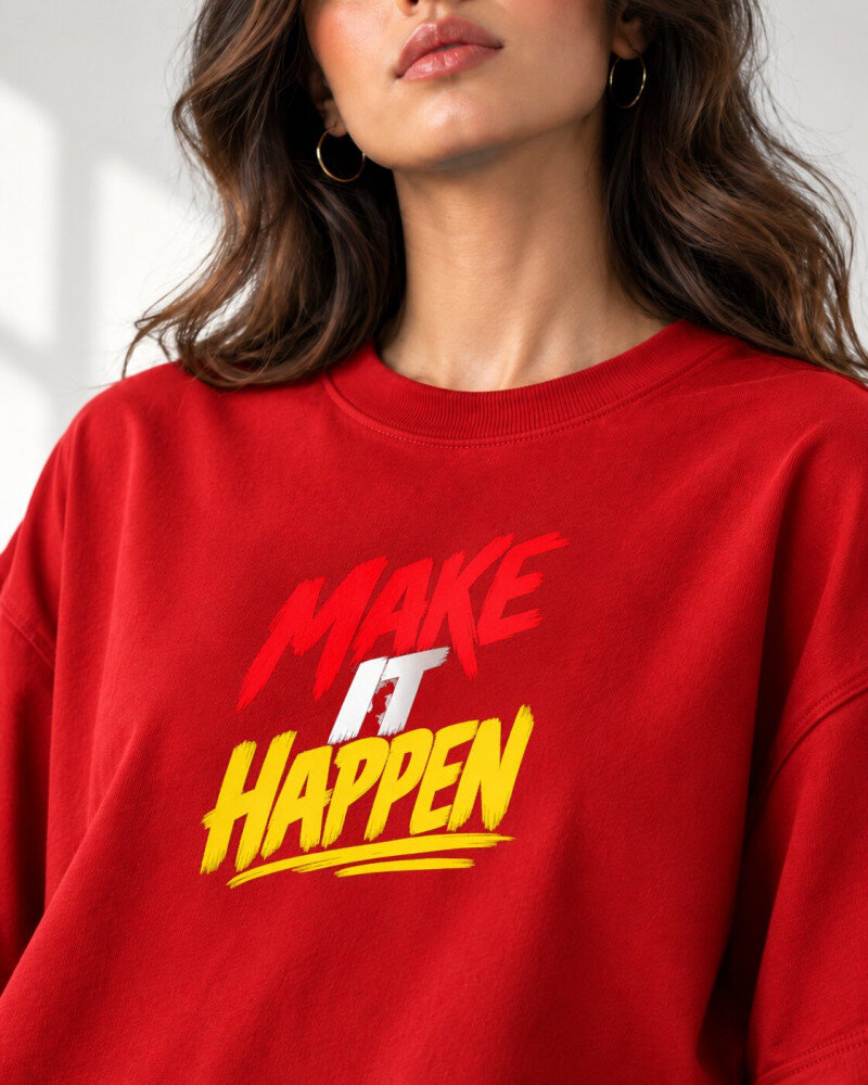 Make It Happen Red Oversized T-Shirt - Haubett India product image