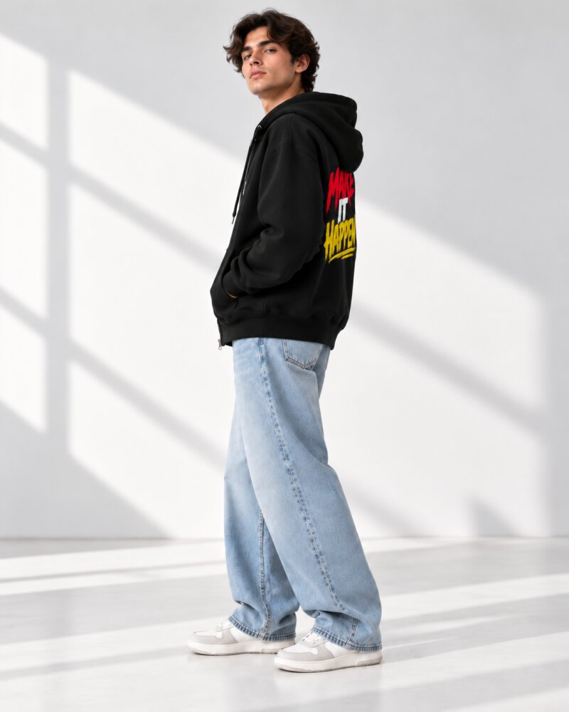 Make It Happen Black Zipper Hoodie - Haubett India product image