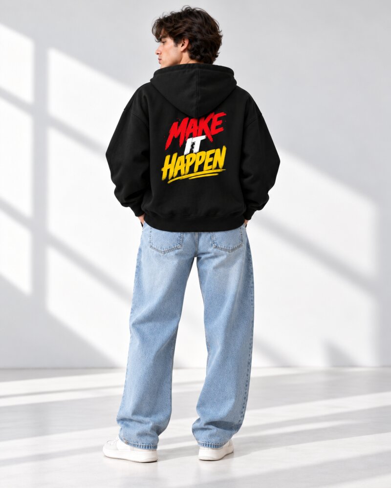 Make It Happen Black Zipper Hoodie - Haubett India product image