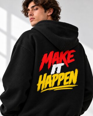 Make It Happen Black Zipper Hoodie - Haubett India product image