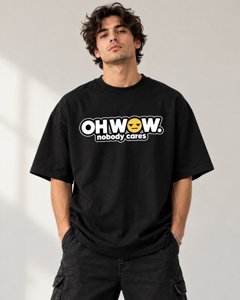 Oh Wow Black Oversized T-Shirt - Haubett India product image