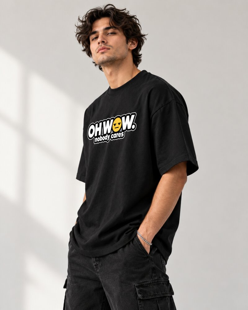 Oh Wow Black Oversized T-Shirt - Haubett India product image