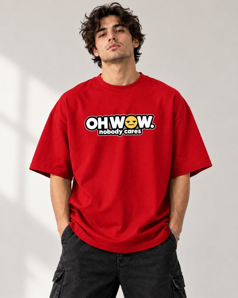 Oh Wow Red Oversized T-Shirt - Haubett India product image