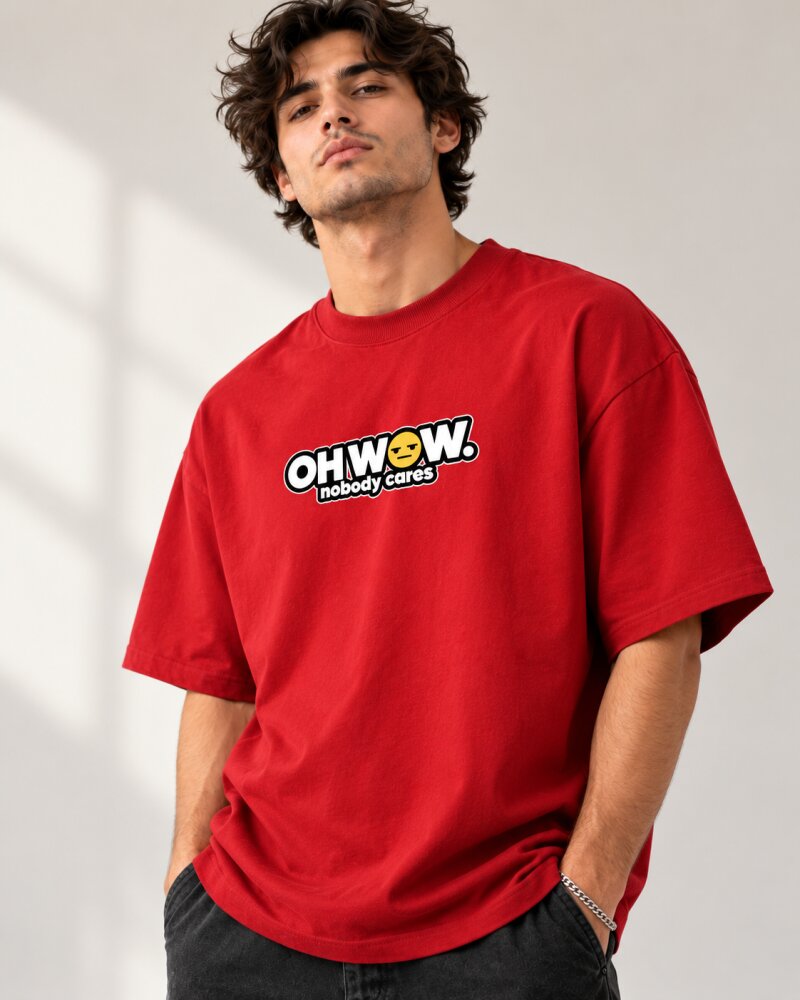 Oh Wow Red Oversized T-Shirt - Haubett India product image