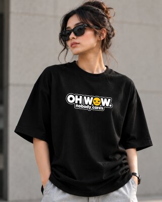 Oh Wow Black Oversized T-Shirt - Haubett India product image