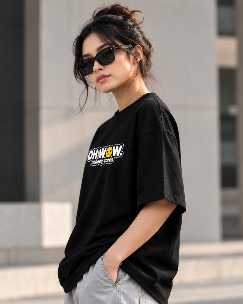 Oh Wow Black Oversized T-Shirt - Haubett India product image