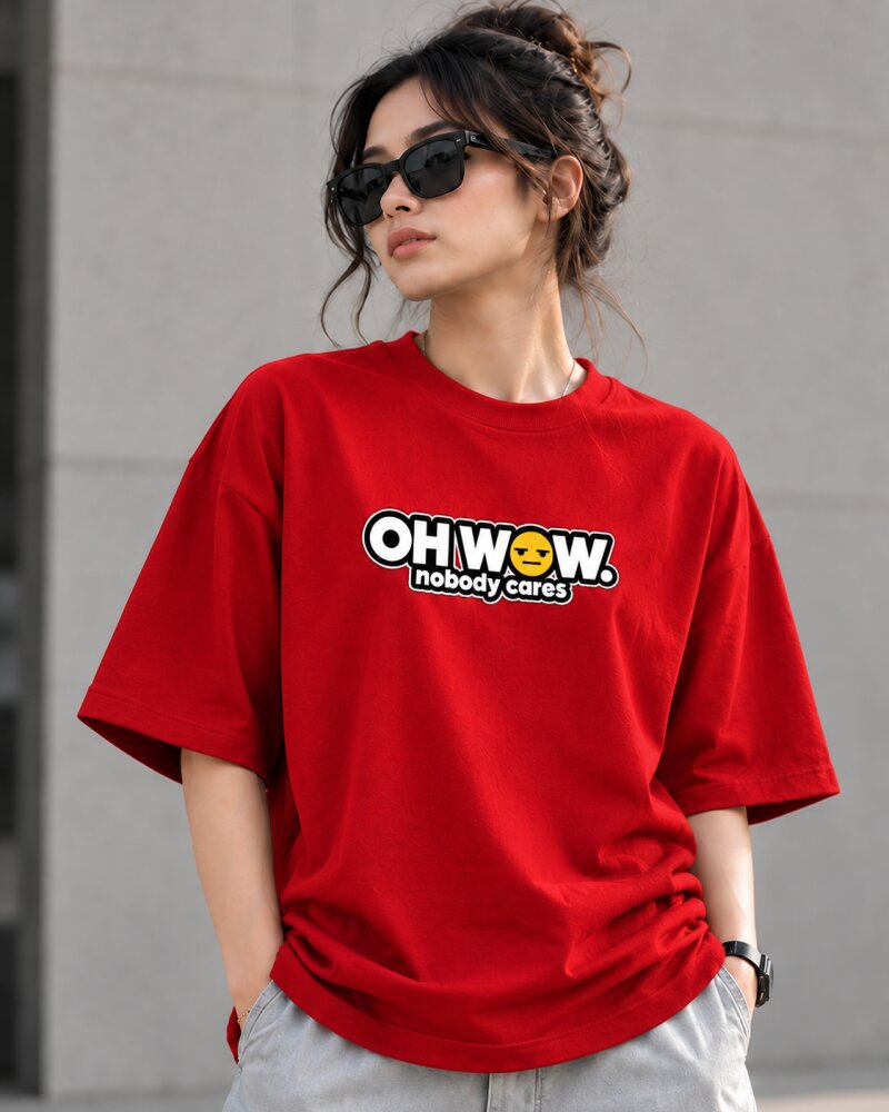 Oh Wow Red Oversized T-Shirt - Haubett India product image