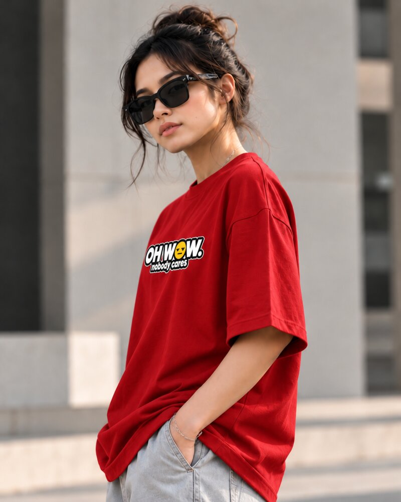 Oh Wow Red Oversized T-Shirt - Haubett India product image